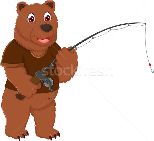 cute bear cartoon fishing with standing and smile Stock photo © jawa123