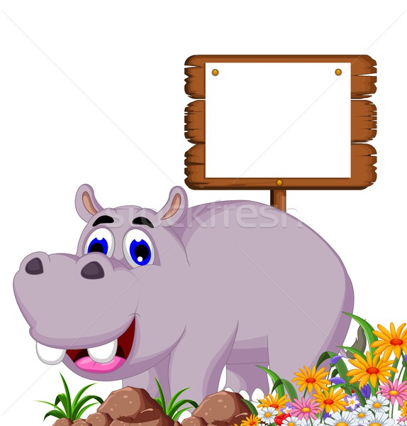 funny hippo cartoon with blank board Stock photo © jawa123