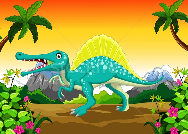 funny Dinosaur cartoon with forest landscape background Stock photo © jawa123