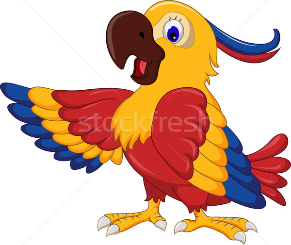 Drăguţ papagal desen animat prezinta ochi portocaliu Imagine de stoc © jawa123