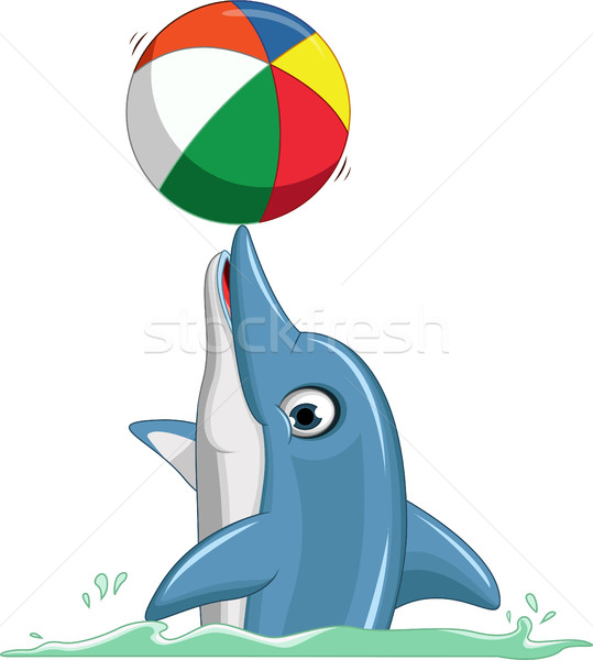 Drăguţ delfin desen animat joc bilă peşte Imagine de stoc © jawa123
