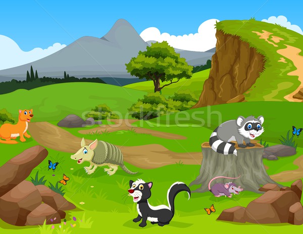 Grappig dier cartoon jungle landschap bloem Stockfoto © jawa123