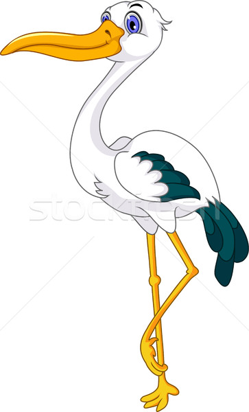 Bonitinho cegonha desenho animado posando pássaro animal Foto stock © jawa123