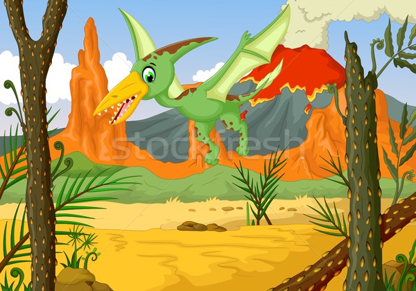 funny pterodactyl cartoon flying with forest landscape background Stock photo © jawa123