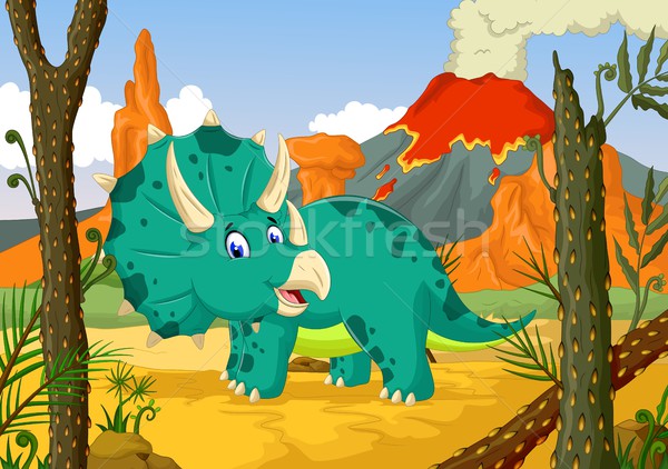 funny Triceratops cartoon with forest landscape background Stock photo © jawa123