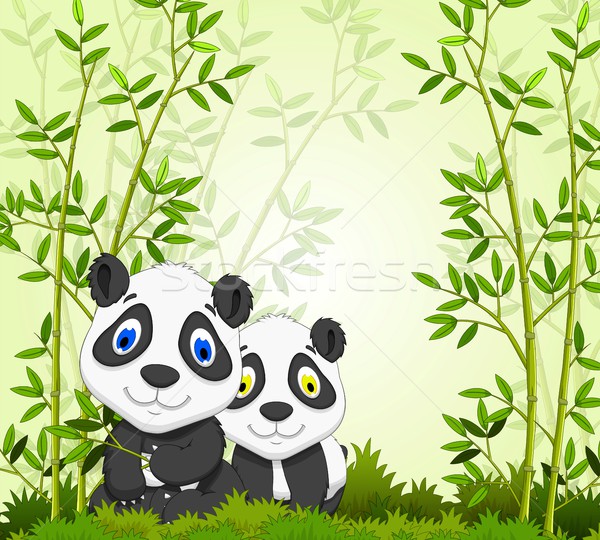 Amuzant desen animat panda bambus pădure copil Imagine de stoc © jawa123