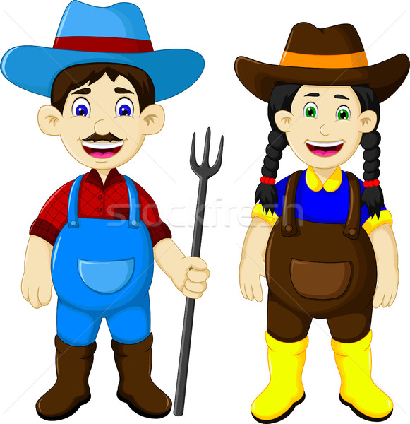 funny couple farmer cartoon holding rake Stock photo © jawa123