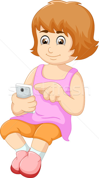 cute woman cartoon using mobile phone Stock photo © jawa123