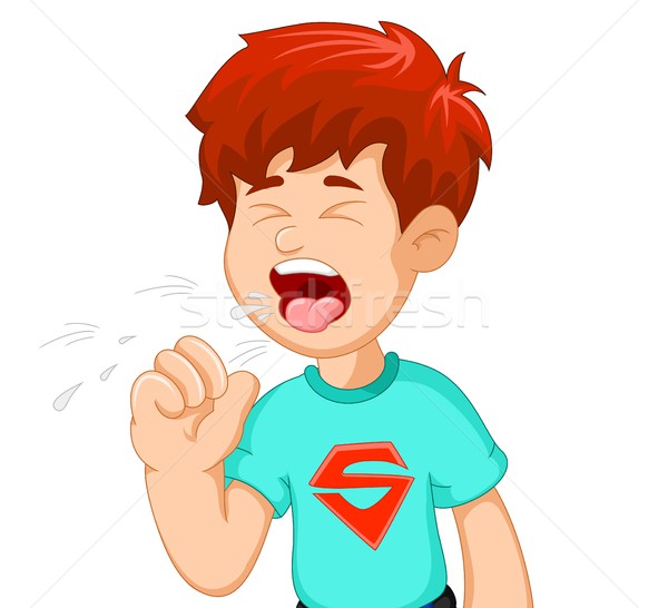 Stock photo: boy cartoon coughing for you design