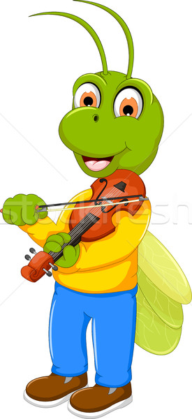 [[stock_photo]]: Drôle · vert · sauterelle · cartoon · jouer · violon