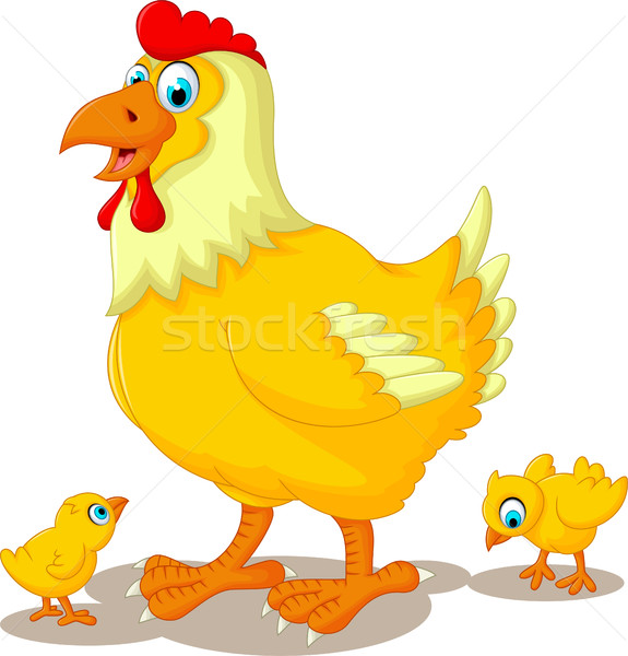 funny hen cartoon with her baby chicken Stock photo © jawa123