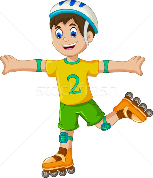 funny boy cartoon plying roller skates Stock photo © jawa123