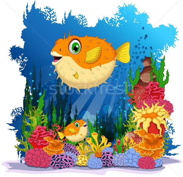 funny puffer fish with sea life background Stock photo © jawa123