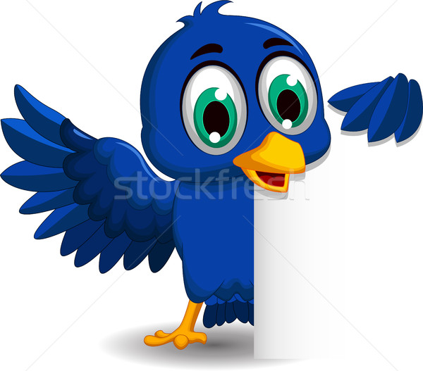 cute blue bird cartoon holding blank sign Stock photo © jawa123