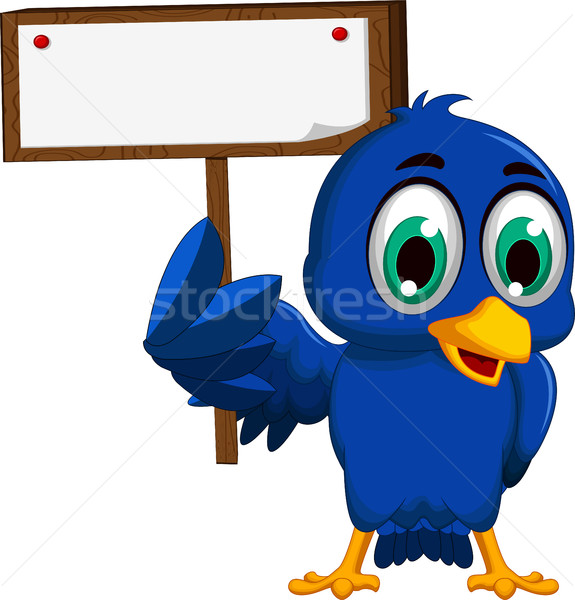 cute blue bird cartoon holding blank board Stock photo © jawa123