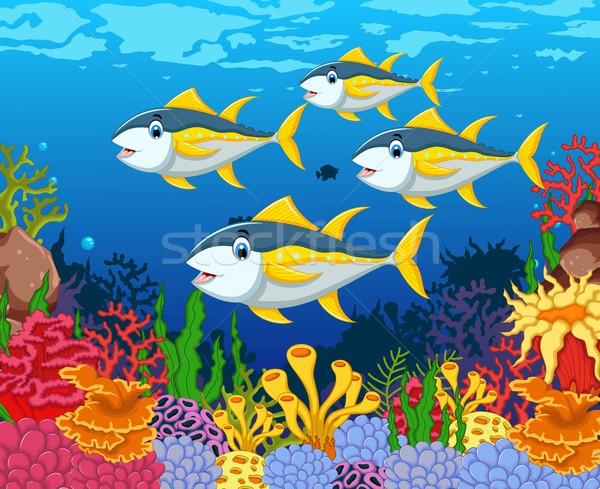 funny tuna fish cartoon with beauty sea life background Stock photo © jawa123