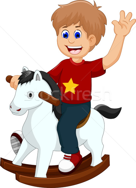 Foto stock: Funny · pequeño · nino · Cartoon · jugando · caballo · de · oscilación