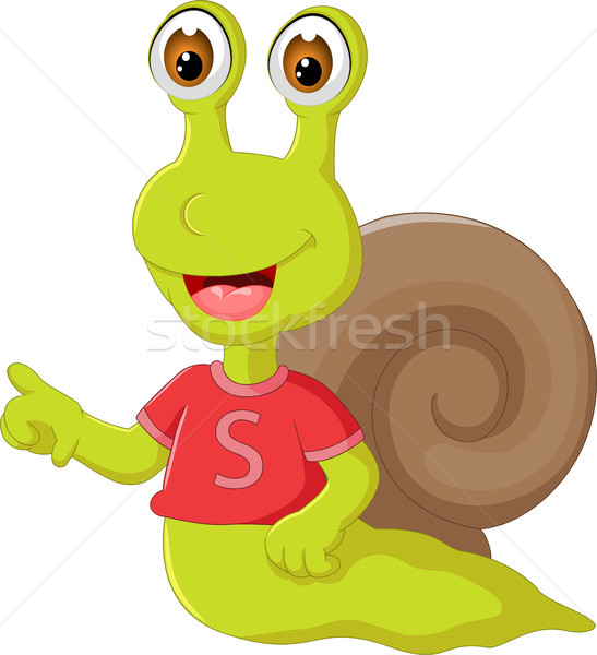 cute snail cartoon posing with smile and pointing vector