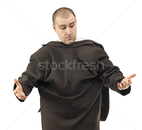 [[stock_photo]]: Maladroit · homme · d'affaires · manteau · dépêchez · affaires