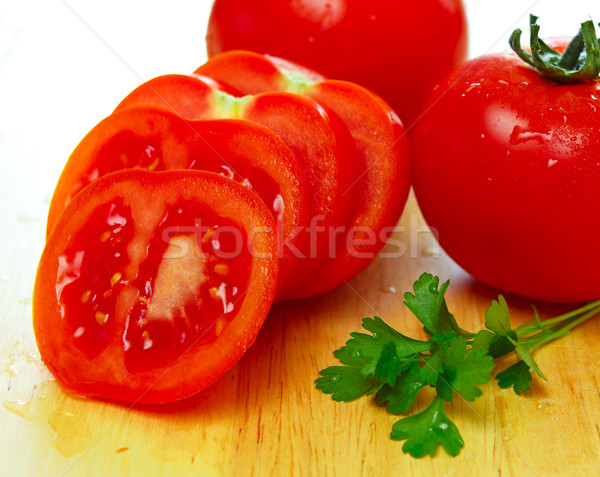 Frischen geschnitten Tomaten Wassertropfen benutzt Gruppe Stock foto © jaycriss