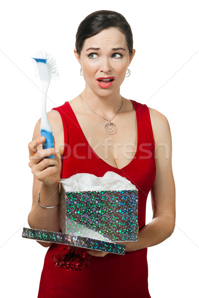 Decepcionado mujer plato cepillo regalo Foto stock © jaykayl