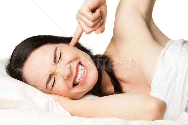 Bezsenny kobieta zmęczony pretty woman palec Zdjęcia stock © jaykayl