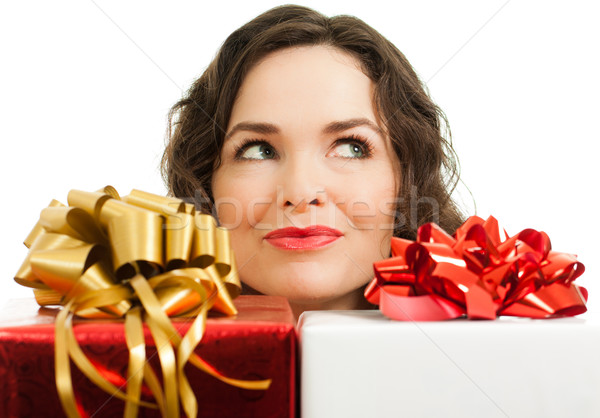 Mujer hermosa presenta hermosa Navidad regalos Foto stock © jaykayl