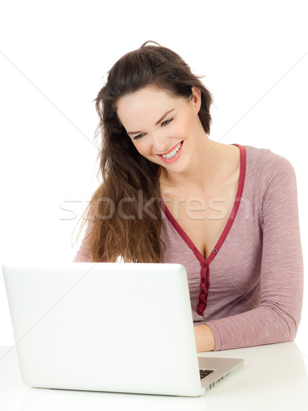 Feliz usando la computadora portátil retrato hermosa jóvenes Foto stock © jaykayl