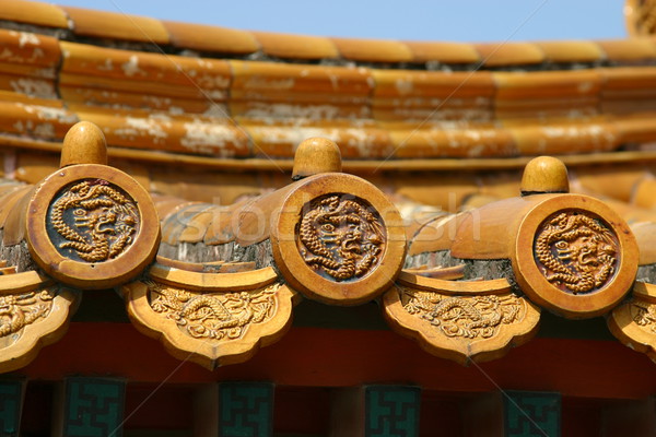 Chinês telhado telha pormenor dragão azulejos Foto stock © jeayesy