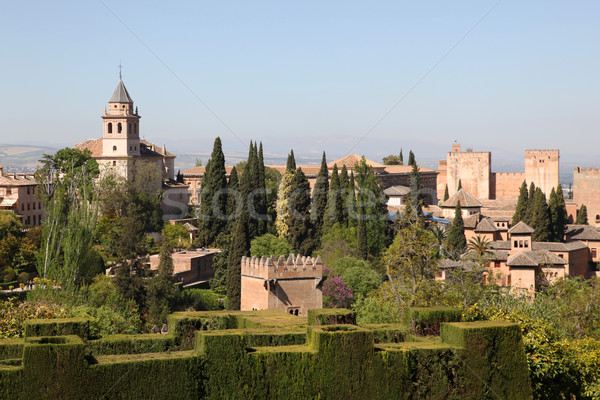 Stock fotó: Alhambra · Spanyolország · kilátás · kertek · épületek · égbolt