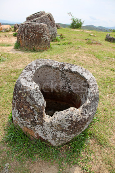 Laos pedra em torno de desconhecido usado Foto stock © jeayesy
