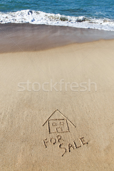 Strandhaus Verkauf vertikalen Sand Wasser Ozean Stock foto © jeayesy