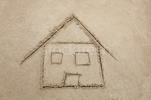 Strandhaus gezeichnet Sand Strand Haus Sommer Stock foto © jeayesy