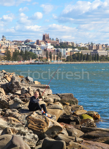 Erkek balık tutma newcastle liman avcı nehir Stok fotoğraf © jeayesy