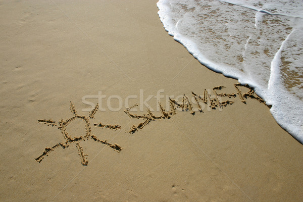 Estate scritto sabbia via spiaggia acqua Foto d'archivio © jeayesy