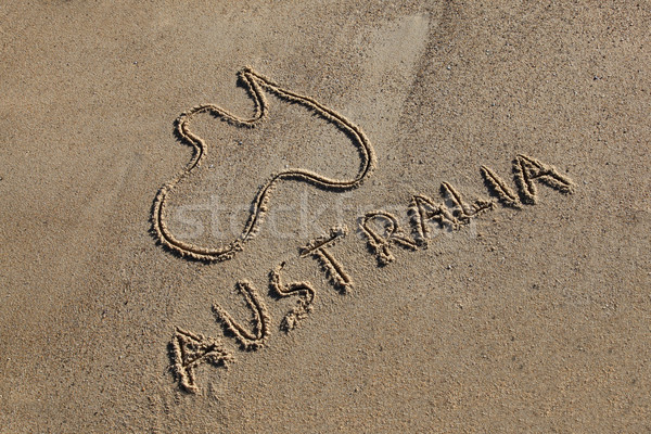 Stockfoto: Australië · kaart · woord · zand · strand