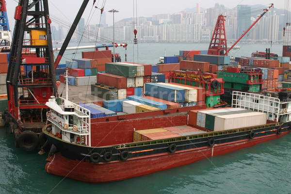 Container barge - Hong Kong Stock photo © jeayesy