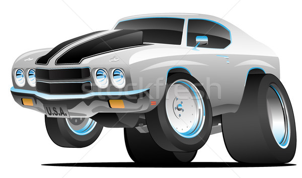 Classic Seventies Style American Muscle Car Cartoon Vector Illustration Stock photo © jeff_hobrath