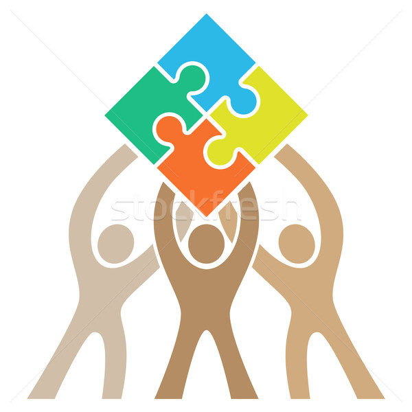 Teamwerk puzzel logo mooie schone eenvoudige Stockfoto © jeff_hobrath
