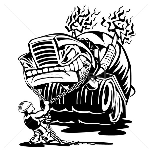 Cement mixer truck with driver cartoon vector illustration Stock photo © jeff_hobrath