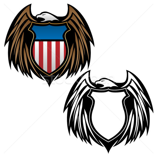 Patriotic Eagle Emblem with Shield Vector Illustration in Full Color and Black Outline Stock photo © jeff_hobrath