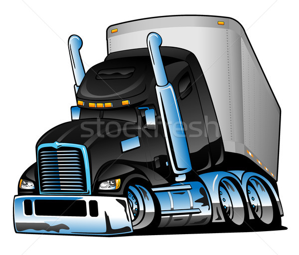 [[stock_photo]]: Camion · cartoon · grand · tracteur · noir · chrome