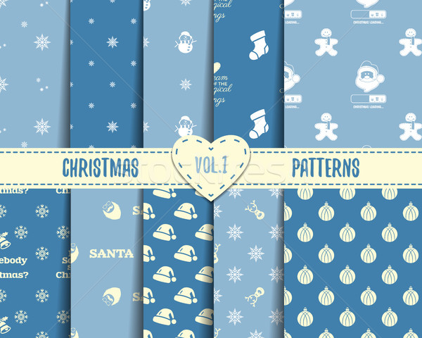 Stock photo: Set of Christmas seamless patterns. Xmas backgrounds textures collection, holidays season. Use for p