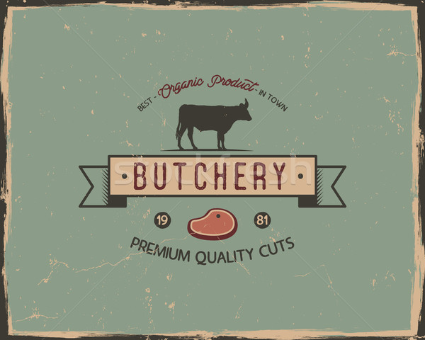 Butchery shop typography poster template in retro old style. Offset and letterpress design. Letter p Stock photo © JeksonGraphics