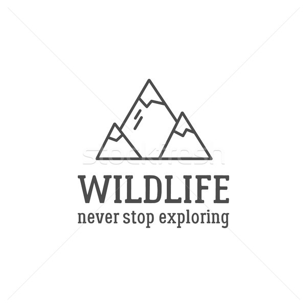 Camping logo design with typography and travel elements - mountain. Vector text - wildlife, never st Stock photo © JeksonGraphics