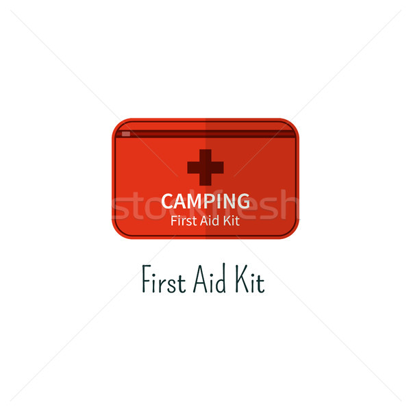 First aid kit flat icon. Camping first aid box color pictogram. Summer graphic for webprojects, info Stock photo © JeksonGraphics