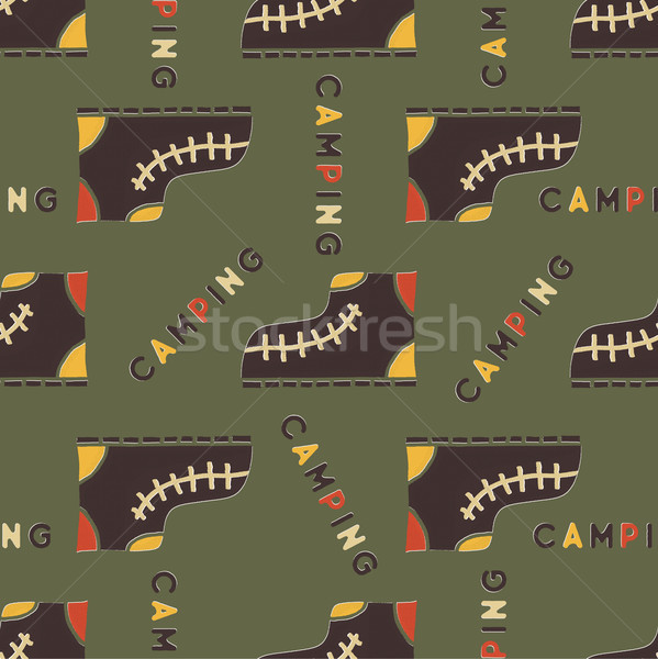 Camping boot seamless pattern. Mixed flat with disstressed style. Simple hiking equipment design. St Stock photo © JeksonGraphics