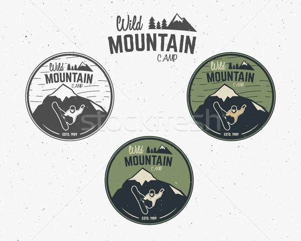 Set of Mountain camp vintage explorer labels Outdoor adventure logo design Travel hand drawn and hip Stock photo © JeksonGraphics