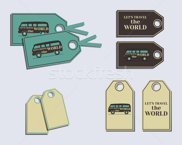 Travel and Camping brand identity labels - stickers. Rv park and campground. Triangle abstract style Stock photo © JeksonGraphics