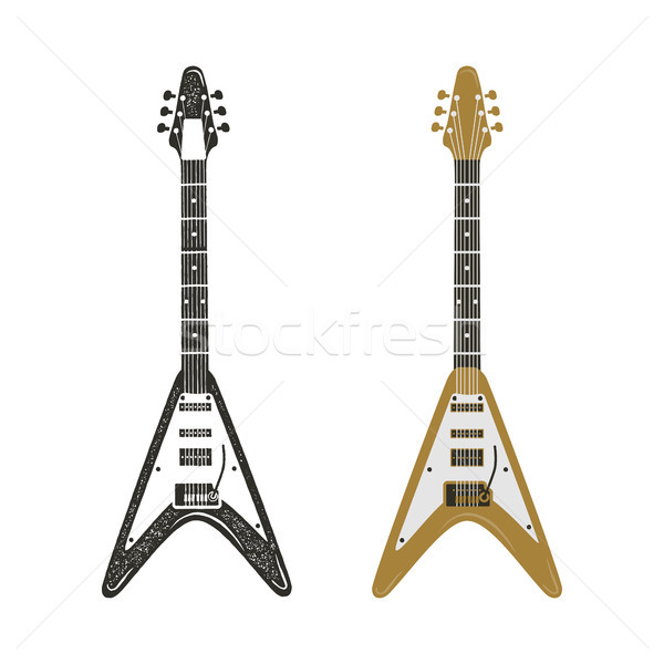 Black and retro color electric guitar set. Vintage hand drawn rock guitars isolated on white backgro Stock photo © JeksonGraphics